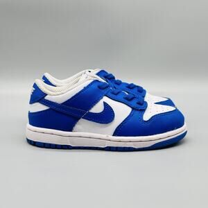 Nike Shoes Boys 9 White Blue Leather Dunk Low Casual Low Top Athletic Sneakers